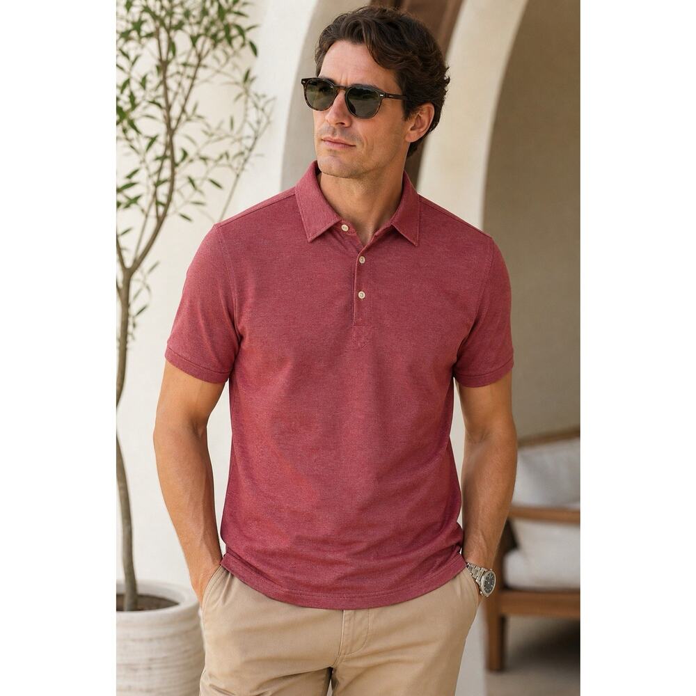 Eton Polo Shirt Mens Large Red Cotton Oxford Button Down Collar Quiet Luxury